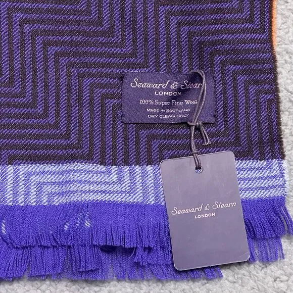Seaward & Stearn Super Fine Wool Scarf 70"x18” Scotland Orange Purple Geometric - Picture 2 of 8